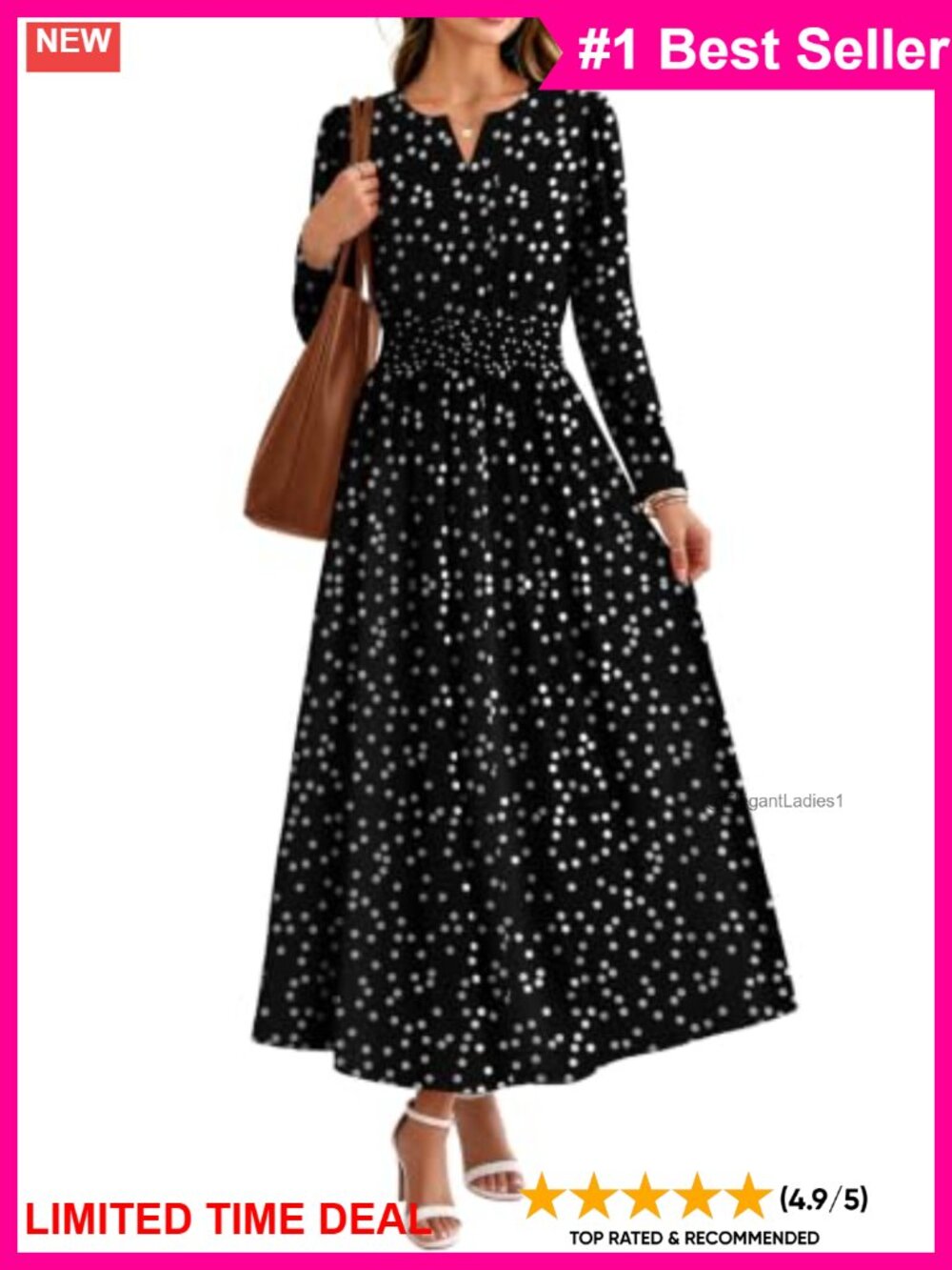 Womens Boho Floral Long Sleeve Maxi Dress V-Neck Smocked Pockets A-Line